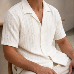 Havana Cuban Collar Shirt - White - jacquard shirt - Hendlys - Image 5