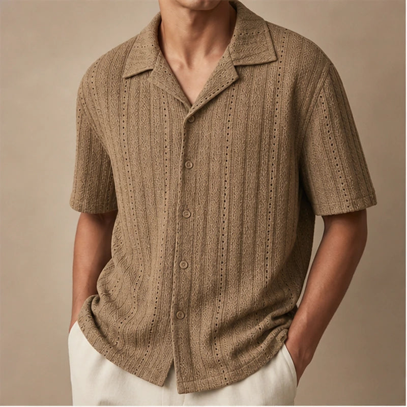 Havana Cuban Collar Shirt - Brown - Shirt - Hendlys - Image 1