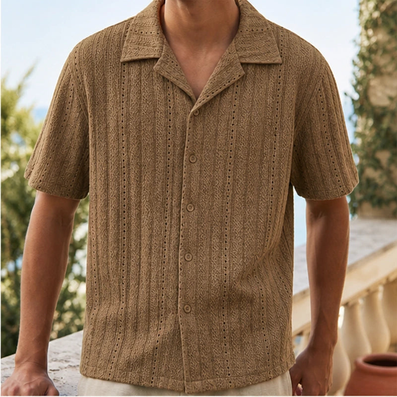 Havana Cuban Collar Shirt - Brown - cuban collar shirt - Hendlys - Image 3
