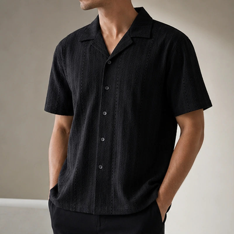 Havana Cuban Collar Shirt - Black - Shirt - Hendlys - Image 1