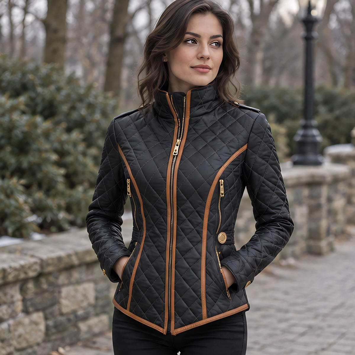Heloise Women's Contrast-Trim Quilted Jacket - Black - Women's Clothing > Outerwear > Quilted Jackets - Hendlys - Image 1