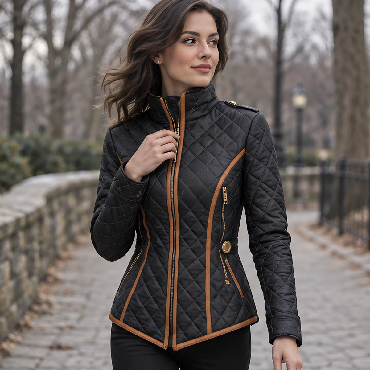 Heloise Women's Contrast-Trim Quilted Jacket - Black - Women's Clothing > Outerwear > Quilted Jackets - Hendlys - Image 2