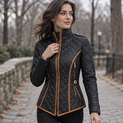 Heloise Women's Contrast-Trim Quilted Jacket - Black - Women's Clothing > Outerwear > Quilted Jackets - Hendlys - Image 2