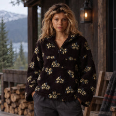 Heloise Women's Floral Sherpa Pullover - Black - Clothing > Tops > Fleece Pullovers - Hendlys - Image 1
