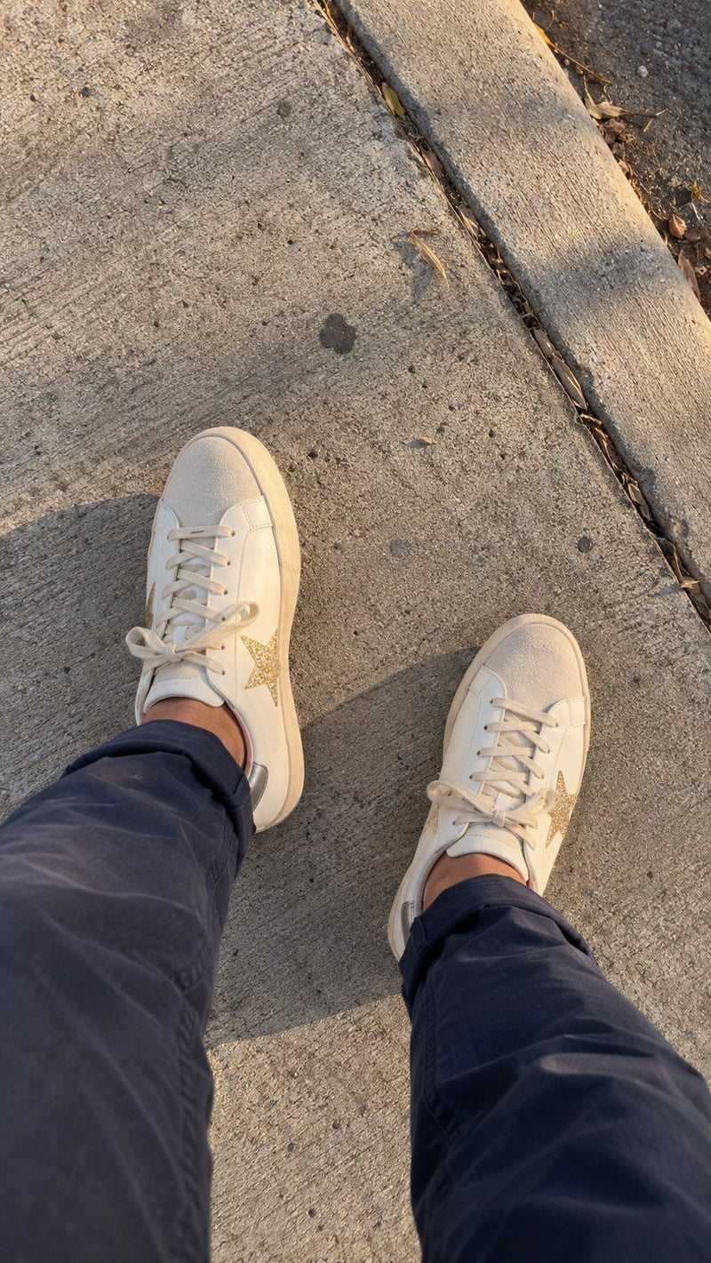 Customer photo of Volterra Distressed Leather Sneakers (White & Gold)
