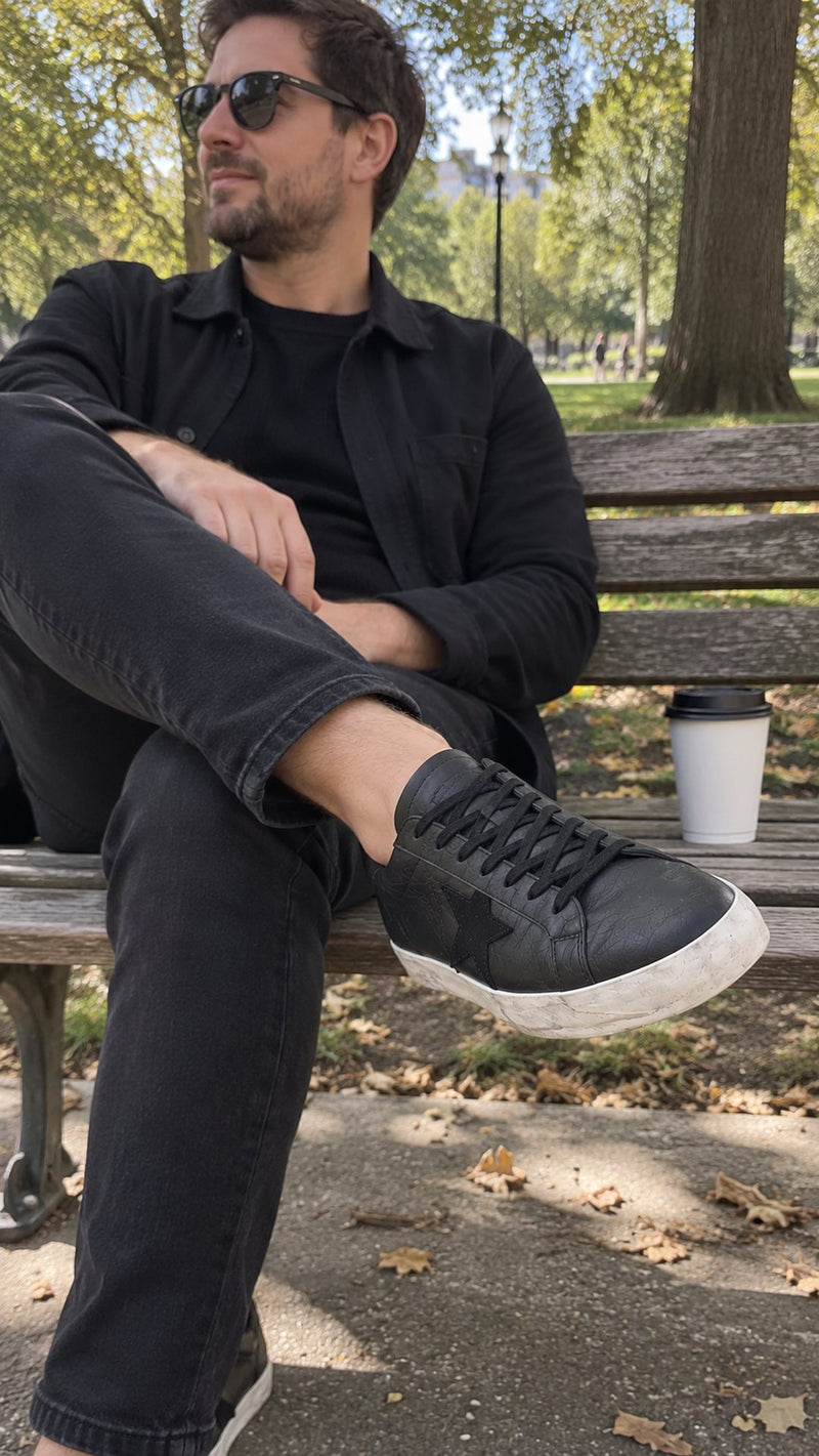 Customer photo of Volterra Distressed Leather Sneakers (Black)