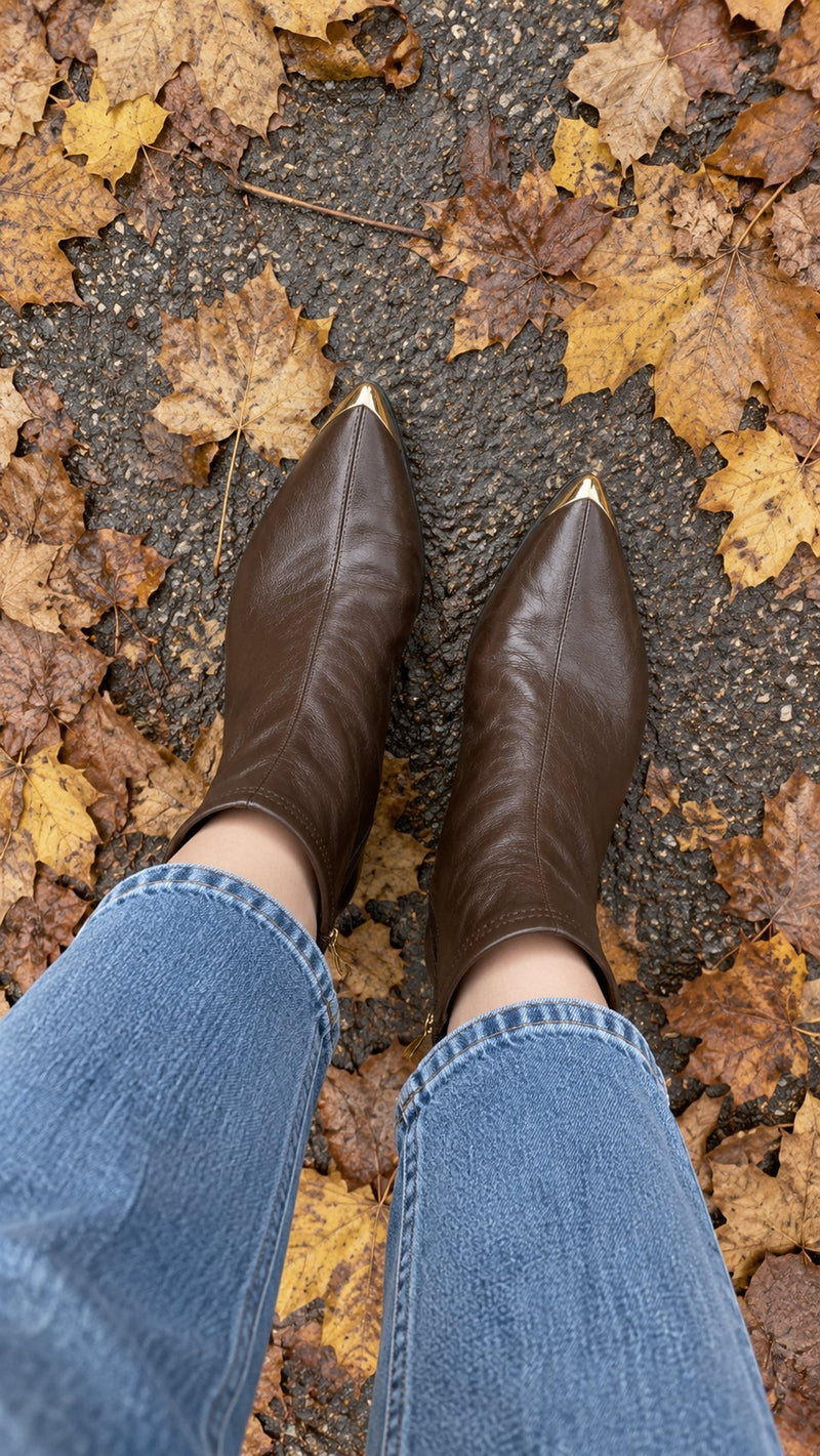 Customer photo of Dolcetta Leather Pointed-Toe Ankle Boots (Brown)