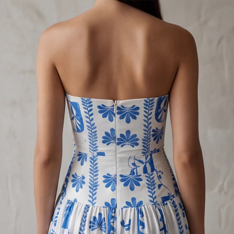 Grazania Strapless Dress - Blue Floral - maxi dress - Hendlys - Image 4
