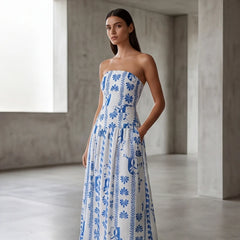 Grazania Strapless Dress - Blue Floral - women's dress - Hendlys - Image 2