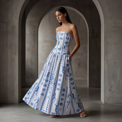 Grazania Strapless Dress - Blue Floral - women's dress - Hendlys - Image 1