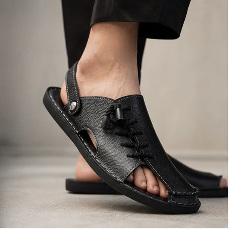 Trailhaven Full-Grain Leather Sandal - Black - mens sandals - Hendlys - Image 2