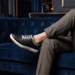 Malmo Leather Sneakers - Black - hand-stitched - Hendlys - Image 6