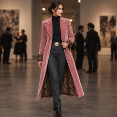 Iridessa Women's Single-Breasted Floor-Length Velvet Duster Coat - Pink - 23 sept - Hendlys - Image 2