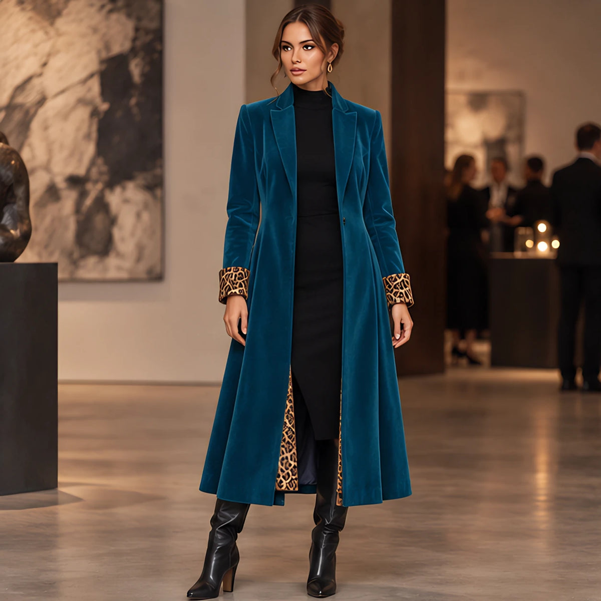 Iridessa Women's Single-Breasted Floor-Length Velvet Duster Coat - Blue - Women's Clothing > Outerwear > Duster Coats - Hendlys - Image 1