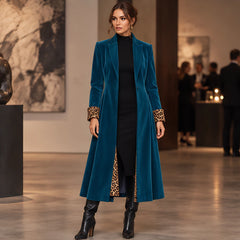 Iridessa Women's Single-Breasted Floor-Length Velvet Duster Coat - Blue - Women's Clothing > Outerwear > Duster Coats - Hendlys - Image 1
