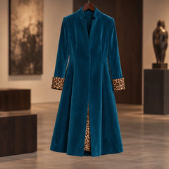 Iridessa Women's Single-Breasted Floor-Length Velvet Duster Coat - Blue - ai-processed - Hendlys - Image 3