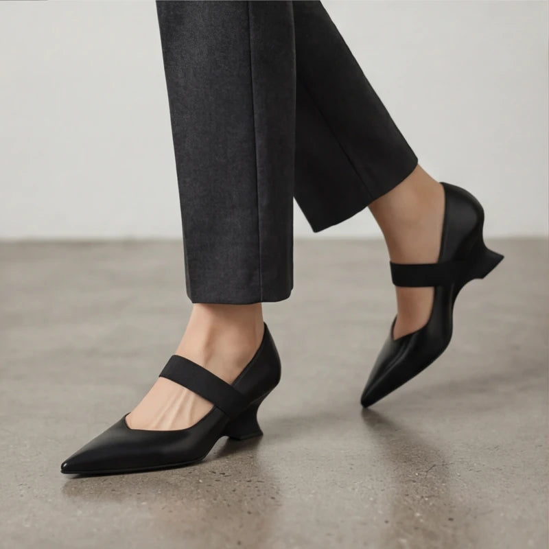 Marla Genuine Leather Heels - Black - elastic strap - Hendlys - Image 7