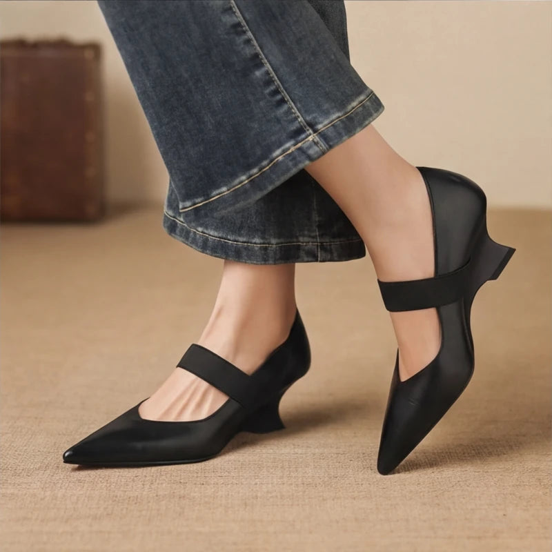 Marla Genuine Leather Heels - Black - sharp toe - Hendlys - Image 6