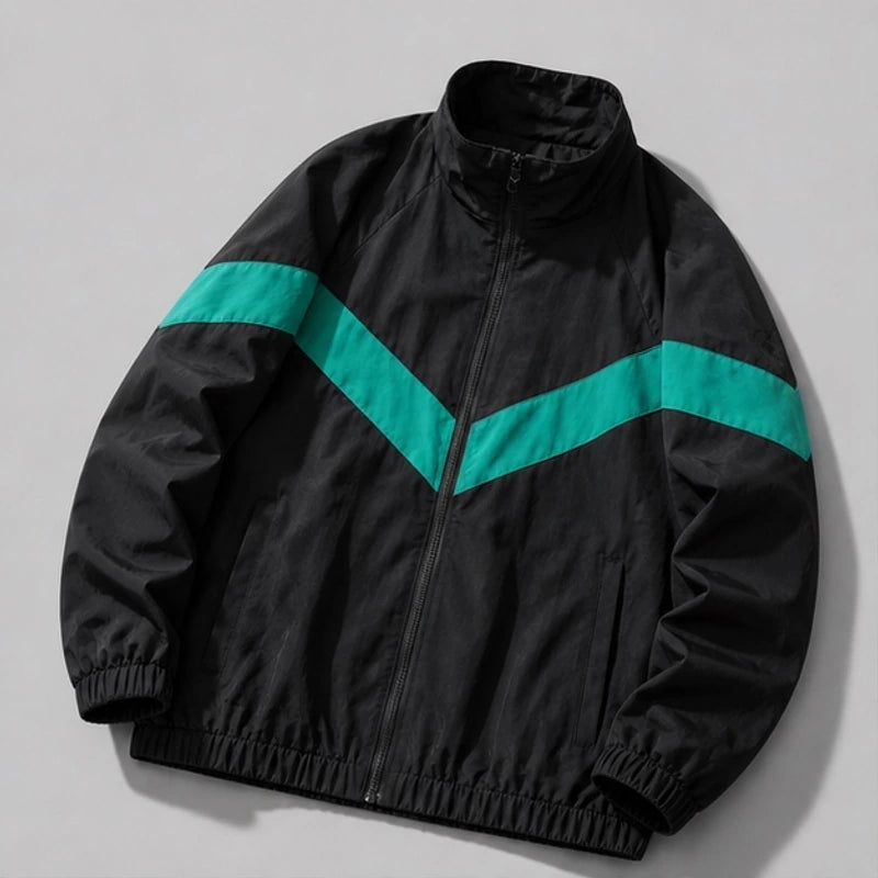 Jorren Retro Chevron Windbreaker Jacket - Black - windbreaker jacket - Hendlys - Image 3