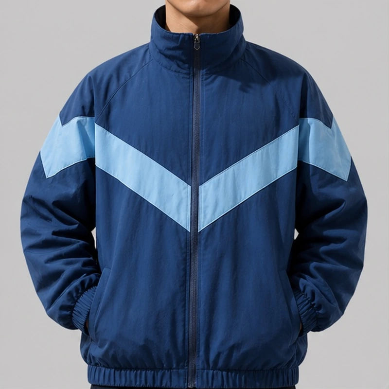 Jorren Retro Chevron Windbreaker Jacket - Blue - Clothing > Outerwear > Windbreaker Jackets - Hendlys - Image 1