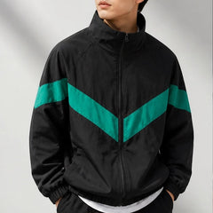 Jorren Retro Chevron Windbreaker Jacket - Black - Clothing > Outerwear > Windbreaker Jackets - Hendlys - Image 1
