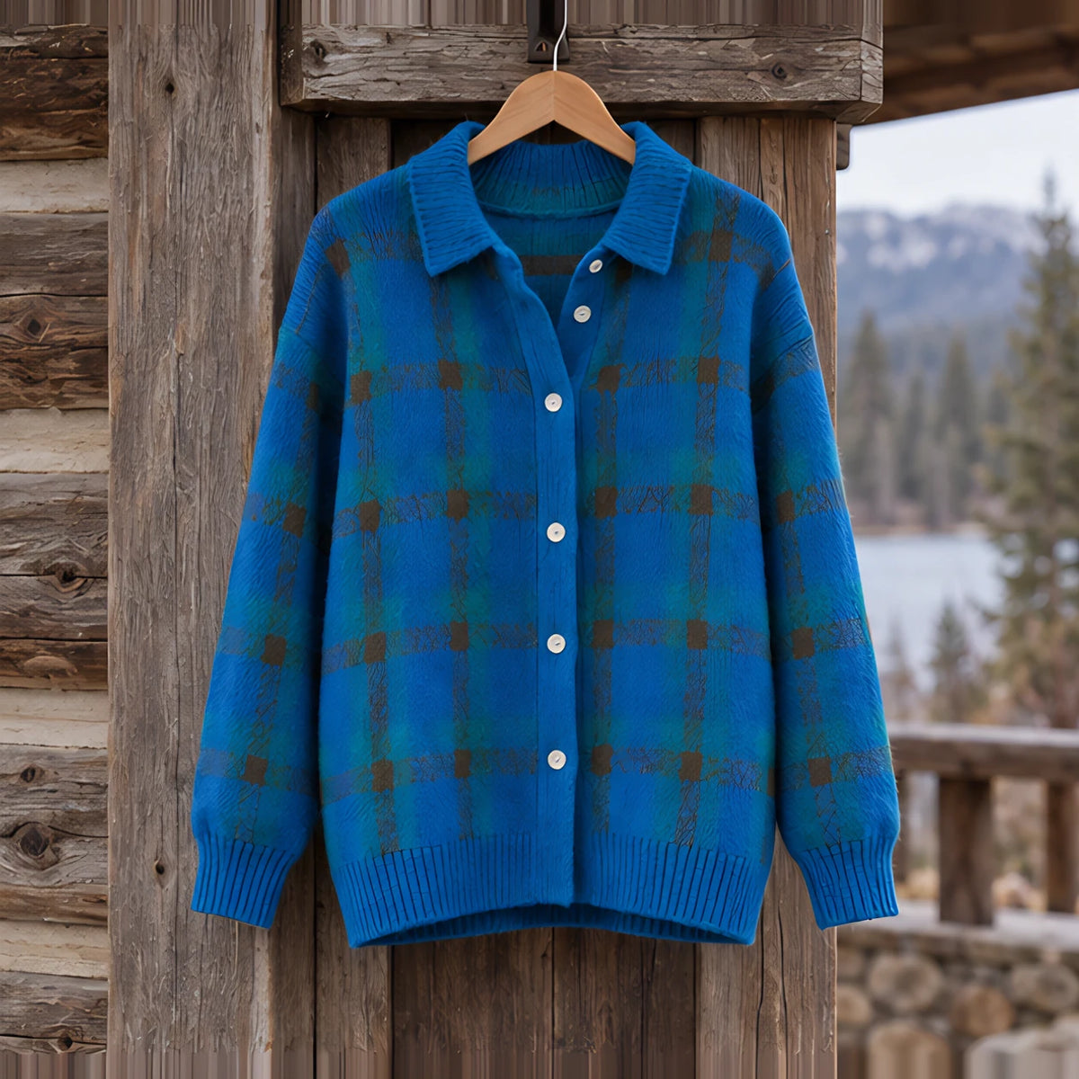 Josette Women's Plaid Knit Cardigan - Teal Green - CLO-TOP-KNIT - Hendlys - Image 3