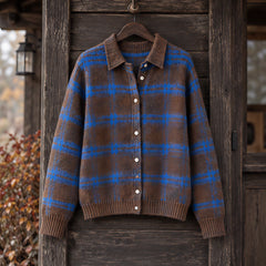 Josette Women's Plaid Knit Cardigan - Coffee Brown - CLO-TOP-KNIT - Hendlys - Image 3