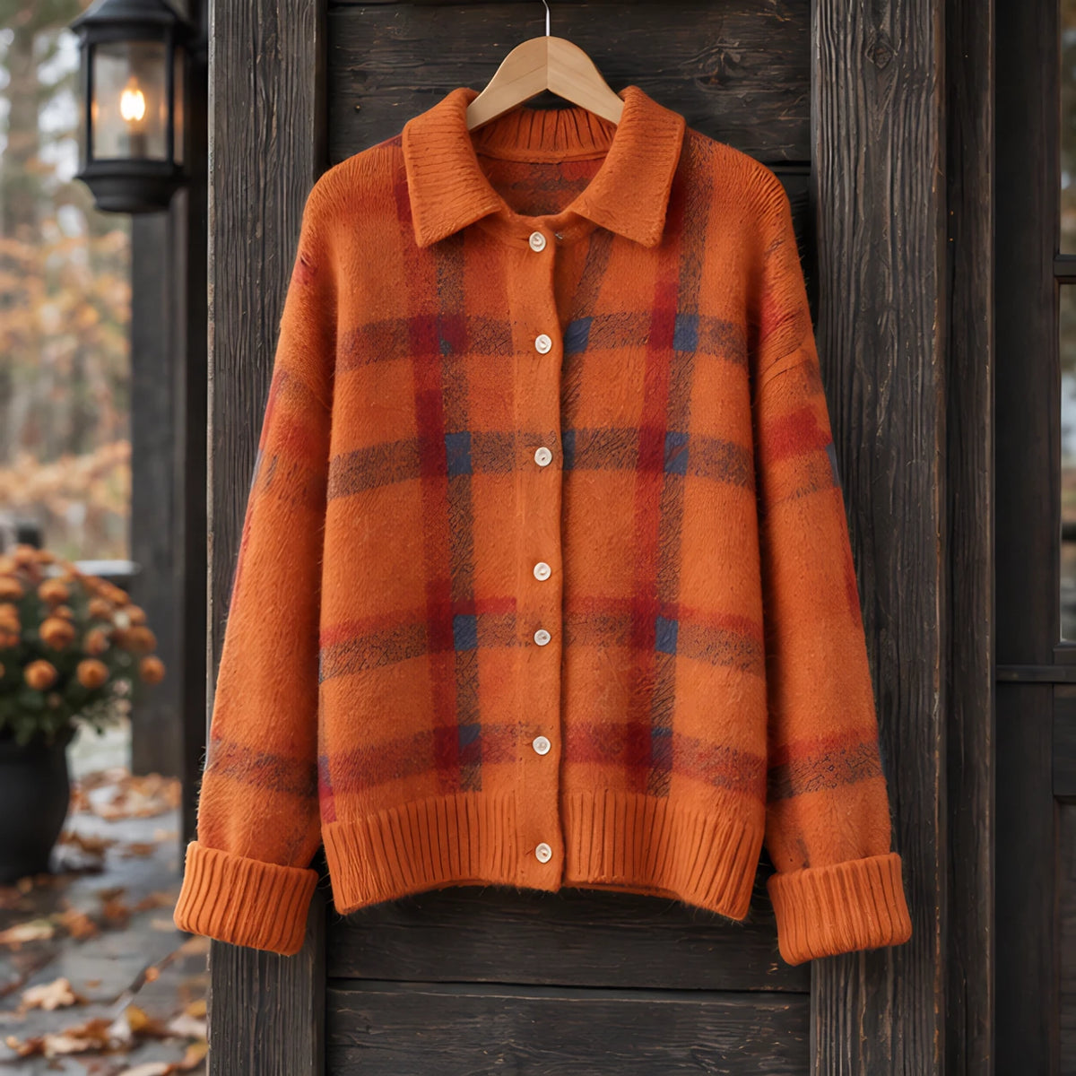 Josette Women's Plaid Knit Cardigan - Orange - CLO-TOP-KNIT - Hendlys - Image 3