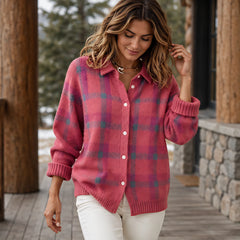 Josette Women's Plaid Knit Cardigan - Coral Pink - CLO - Hendlys - Image 2