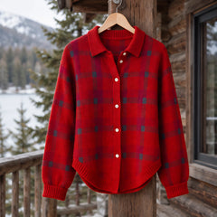 Josette Women's Plaid Knit Cardigan - Red - CLO-TOP-KNIT - Hendlys - Image 3
