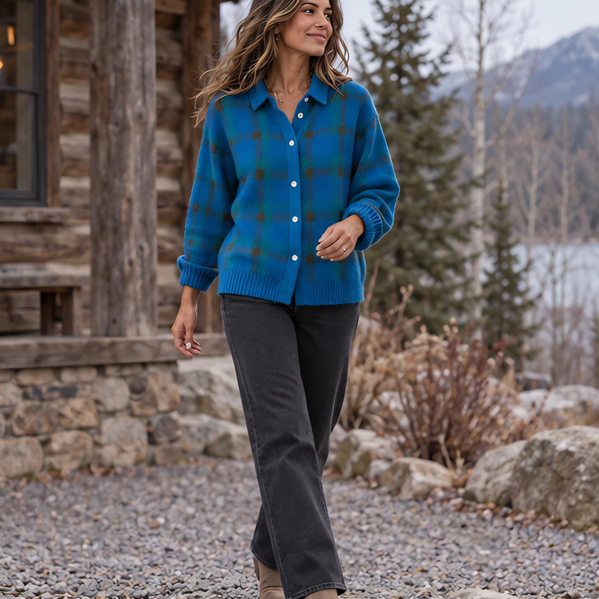 Josette Women's Plaid Knit Cardigan - Teal Green - CLO - Hendlys - Image 2