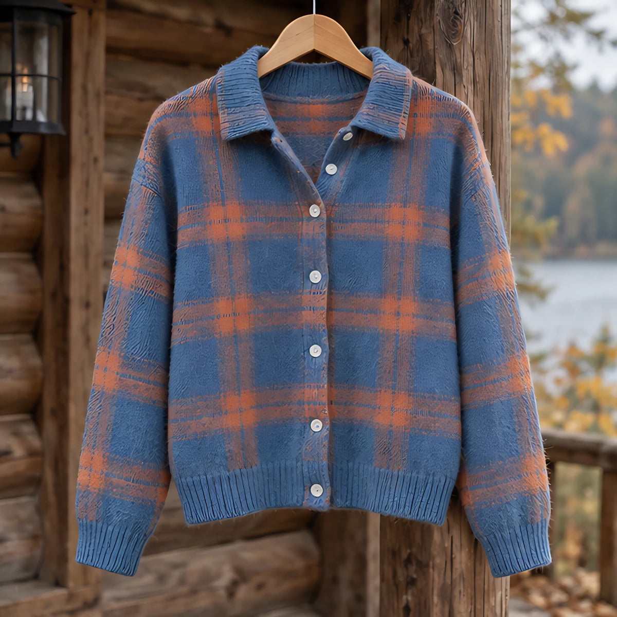 Josette Women's Plaid Knit Cardigan - Blue Orange Plaid - CLO-TOP-KNIT - Hendlys - Image 3
