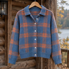 Josette Women's Plaid Knit Cardigan - Blue Orange Plaid - CLO-TOP-KNIT - Hendlys - Image 3