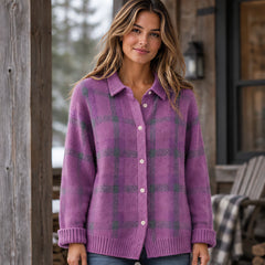 Josette Women's Plaid Knit Cardigan - Lila - Clothing > Cardigan > Casual > Knit > Plaid - Hendlys - Image 1