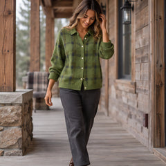 Josette Women's Plaid Knit Cardigan - Olive Green - CLO - Hendlys - Image 2