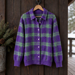 Josette Women's Plaid Knit Cardigan - Purple Green - CLO-TOP-KNIT - Hendlys - Image 3