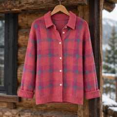 Josette Women's Plaid Knit Cardigan - Coral Pink - CLO-TOP-KNIT - Hendlys - Image 3