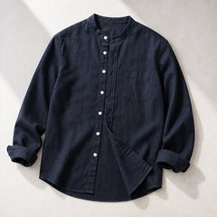 Amalfi Linen Mandarin Collar Shirt - Navy - men's shirts - Hendlys - Image 2
