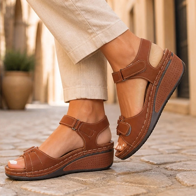 Kallista Orthopedic Sandals - Brown - Women's Footwear > Adjustable Wedge Sandals - Hendlys - Image 1