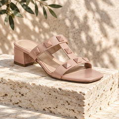 Karina Women's Leather T-Strap Block-Heel Sandals - Power Pink - Women's Footwear > Sandals > Block Heel Sandals - Hendlys - Image 1