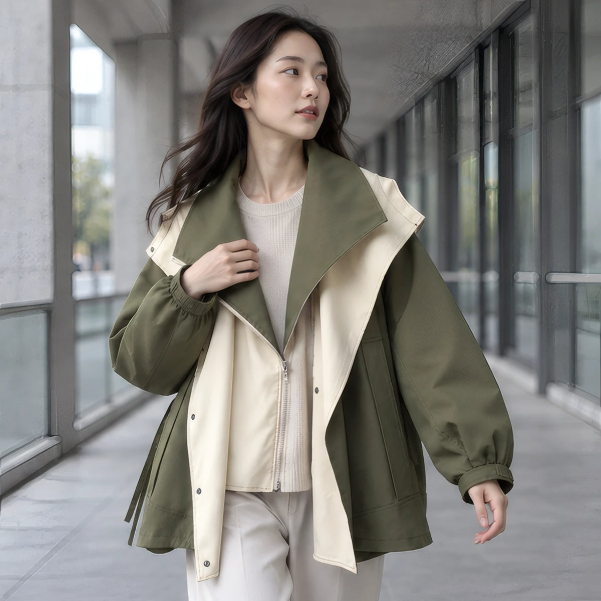 Kendal Women's Layered Windbreaker - Green - Catalog Group: Clothing - Hendlys - Image 2