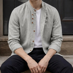 Kiato Mandarin Collar Linen Shirt - Heather Gray - Shirt - Hendlys - Image 1