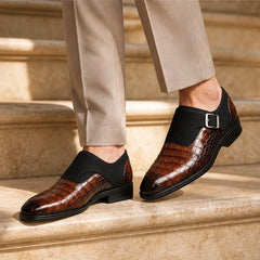Kilburn Croc-Embossed Leather Monk Strap Loafers - Brown - Shoes - Hendlys - Image 3