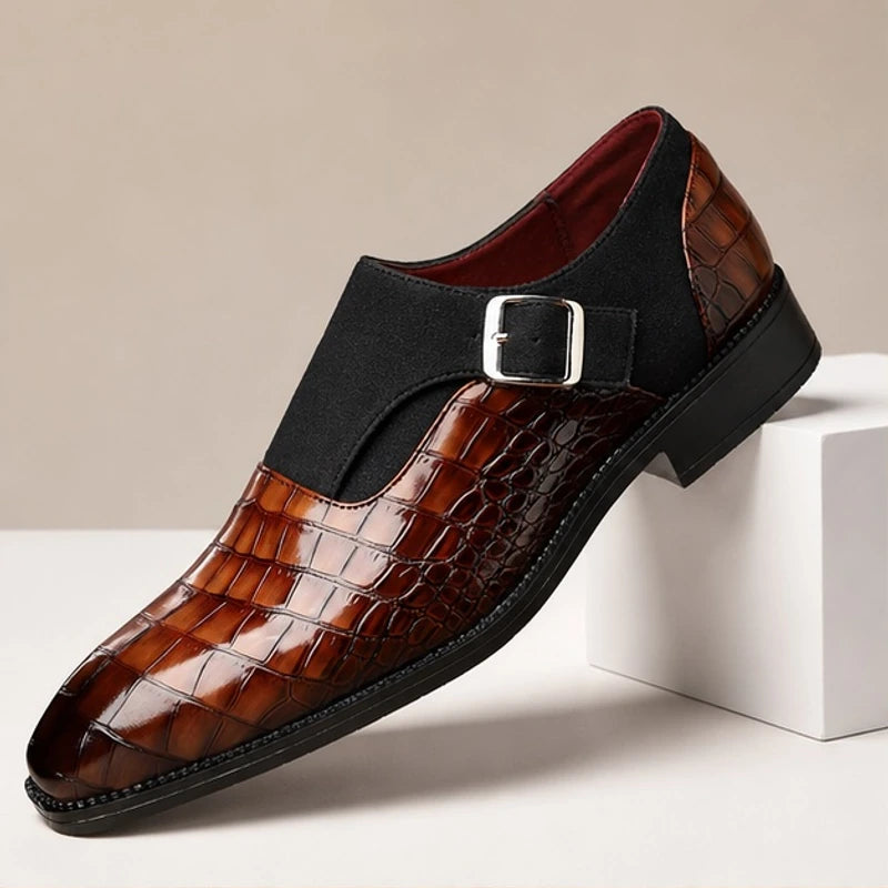Kilburn Croc-Embossed Leather Monk Strap Loafers - Brown - Men's Footwear > Monk Strap Loafers - Hendlys - Image 1