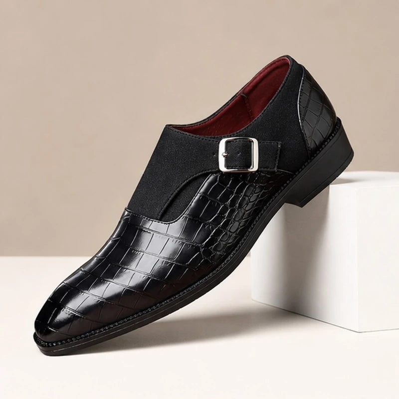 Kilburn Croc-Embossed Leather Monk Strap Loafers - Black - Men's Footwear > Monk Strap Loafers - Hendlys - Image 1
