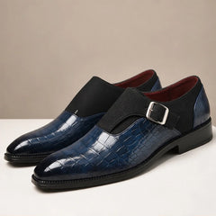 Kilburn Croc-Embossed Leather Monk Strap Loafers - Navy - mens shoes - Hendlys - Image 2