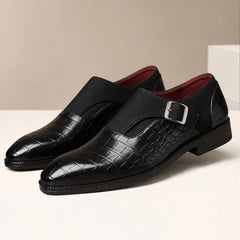 Kilburn Croc-Embossed Leather Monk Strap Loafers - Black - mens shoes - Hendlys - Image 2