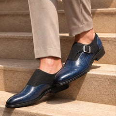 Kilburn Croc-Embossed Leather Monk Strap Loafers - Navy - Shoes - Hendlys - Image 3