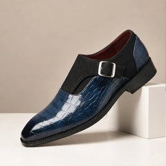 Kilburn Croc-Embossed Leather Monk Strap Loafers - Navy - Men's Footwear > Monk Strap Loafers - Hendlys - Image 1