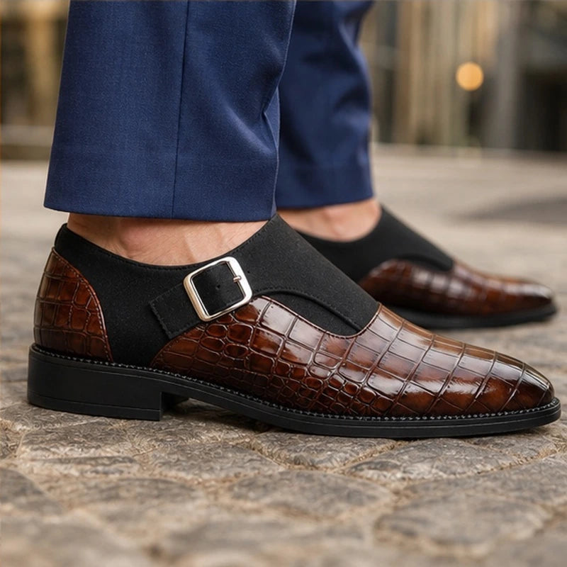 Kilburn Croc-Embossed Leather Monk Strap Loafers - Brown - Men's Footwear > Monk Strap Loafers - Hendlys - Image 4